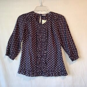 NEXT UK Girls Polka Dot Ruched 3/4 Sleeve Blouse Size 12